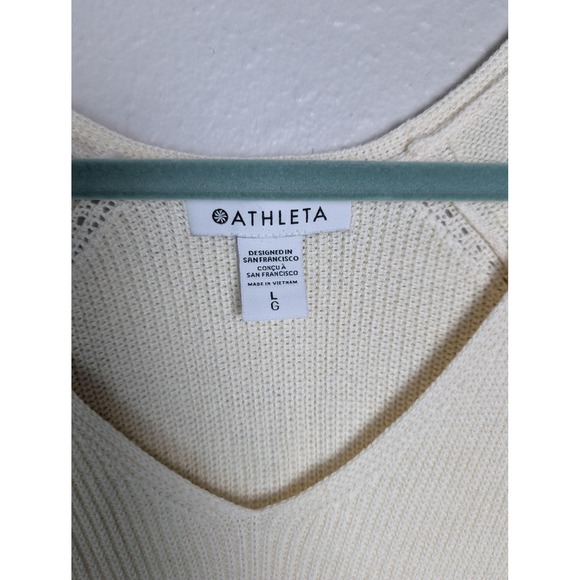 Athleta Sweater Womens Large White Hanover V Neck Tunic Pullover Knit Side Slits - Picture 3 of 7